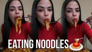 Eating noodles