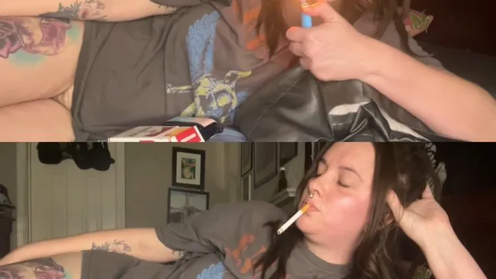 Tattooed Smoking Girlfriend Smoking in Bed