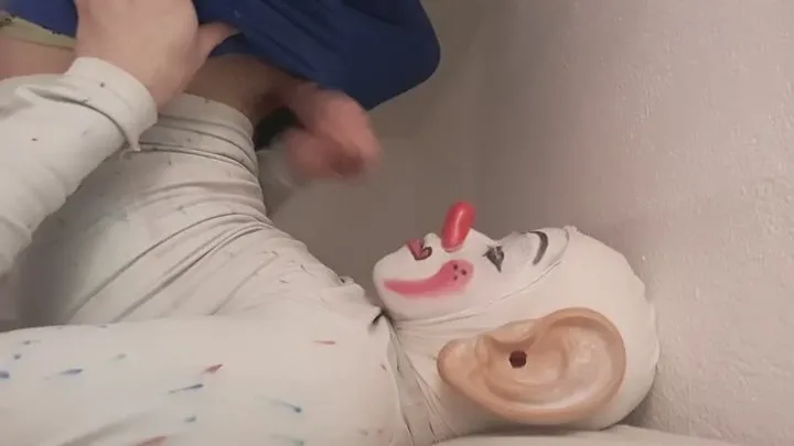 Clown masturbation and cumming in own mouth