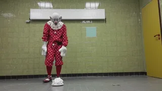 Clown taking a Pie in the Face in a public sports club