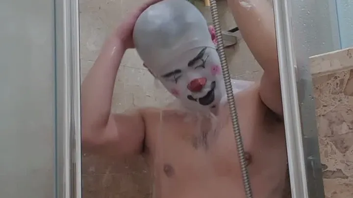 Clown getting pied and teasting the waterproof makeup