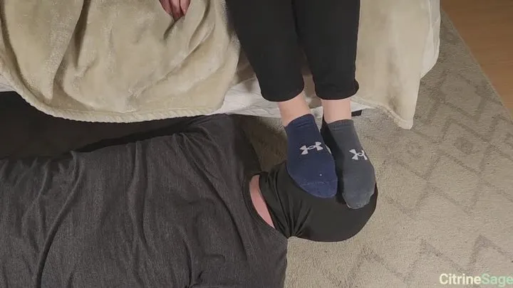 Foot slave has to smell and taste my collection of sweaty socks and then licks my stinky sweaty feet clean