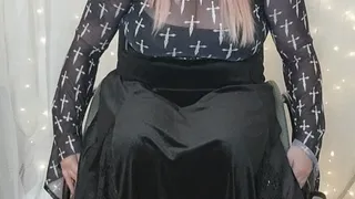 Paralyzed goth girl puts on leg braces