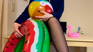 Strict office lady deflates annoying swim toys (non-pop)