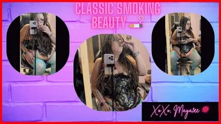 Classic Smoking BBW Goddess in Blue Corset Fishnet and Satin Pumps chain-smoking - cigarette holder