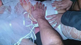 Part 1 Wife with unknown guys before her husband's eyes, dressed in white bride and thirsty for semen like the bitch, that's Nube, nymphomaniac, fond of gangbangs and bukkakes, multi-orgasmic and sucks cumshots