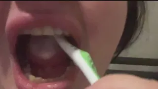 Giantess Vittoria Brushing her Giant Teeth and Gargling Tiny's