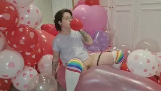 Valentines balloon pops & dildo fucking on top of longneck balloon -FTM