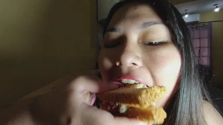 Close up eating sandwich