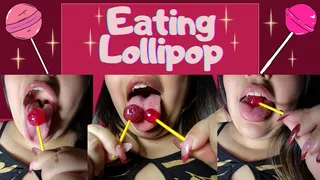 Close up eating lollipop