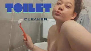 tight girl cleaning toilet