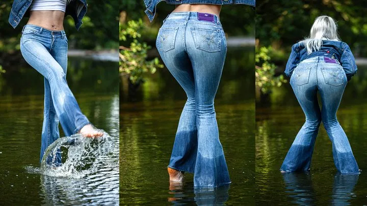 Wetting my jeans barefoot - Pee desperation video in my Victoria Beckham jeans