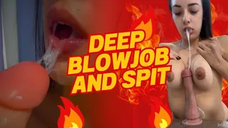 Giving a deep blowjob with a lot of saliva