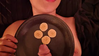 Eating banana with tasty cum