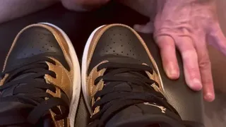 Shoe cumshot, cum begging until a hot load is shot on my Nike Jordans